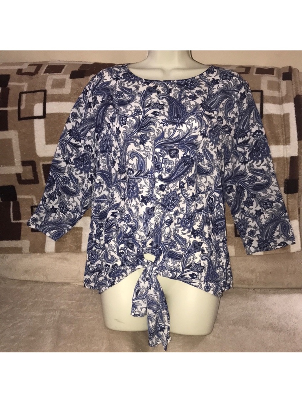Banana Republic medium Blue & white Paisley Tie-Front Blouse